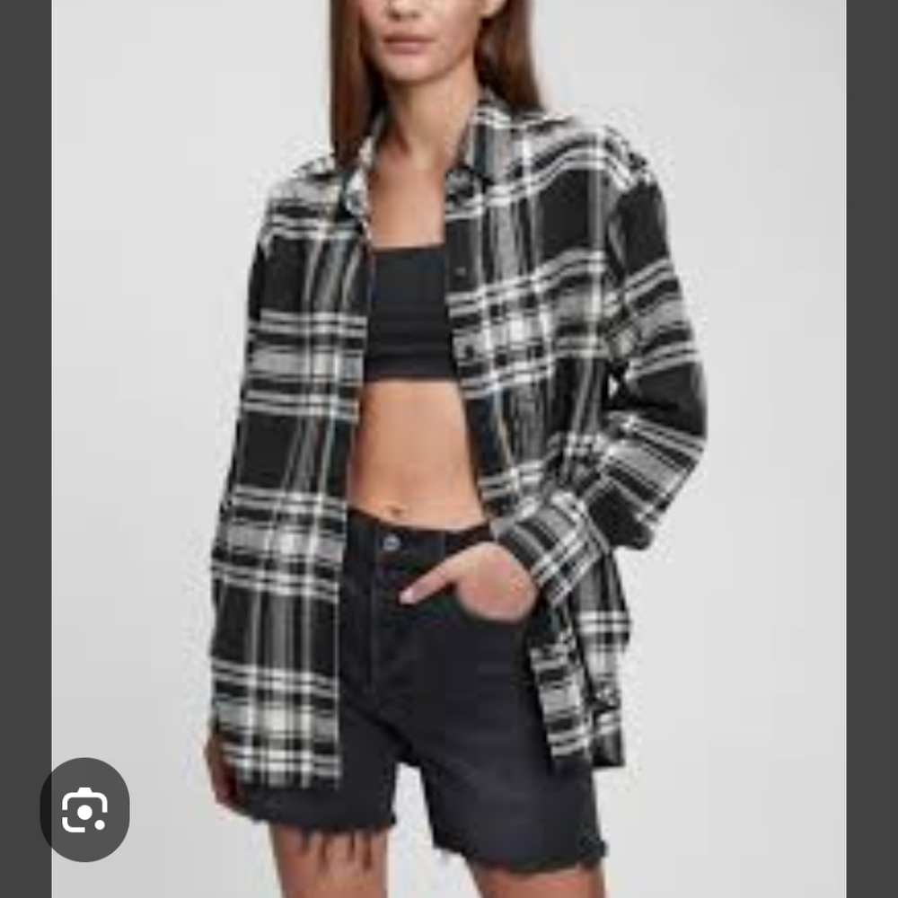 Gap Black Plaid Flannel Sz S Dark Academia Grunge Oversized Indie